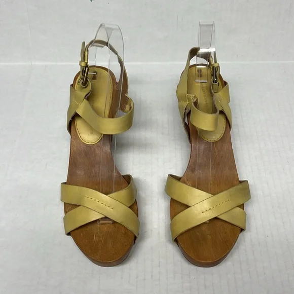 Anthropologie Schuler & Sons Yellow Wood Clog Sandal heel 8.5 Retro Cottagecore - Picture 2 of 16